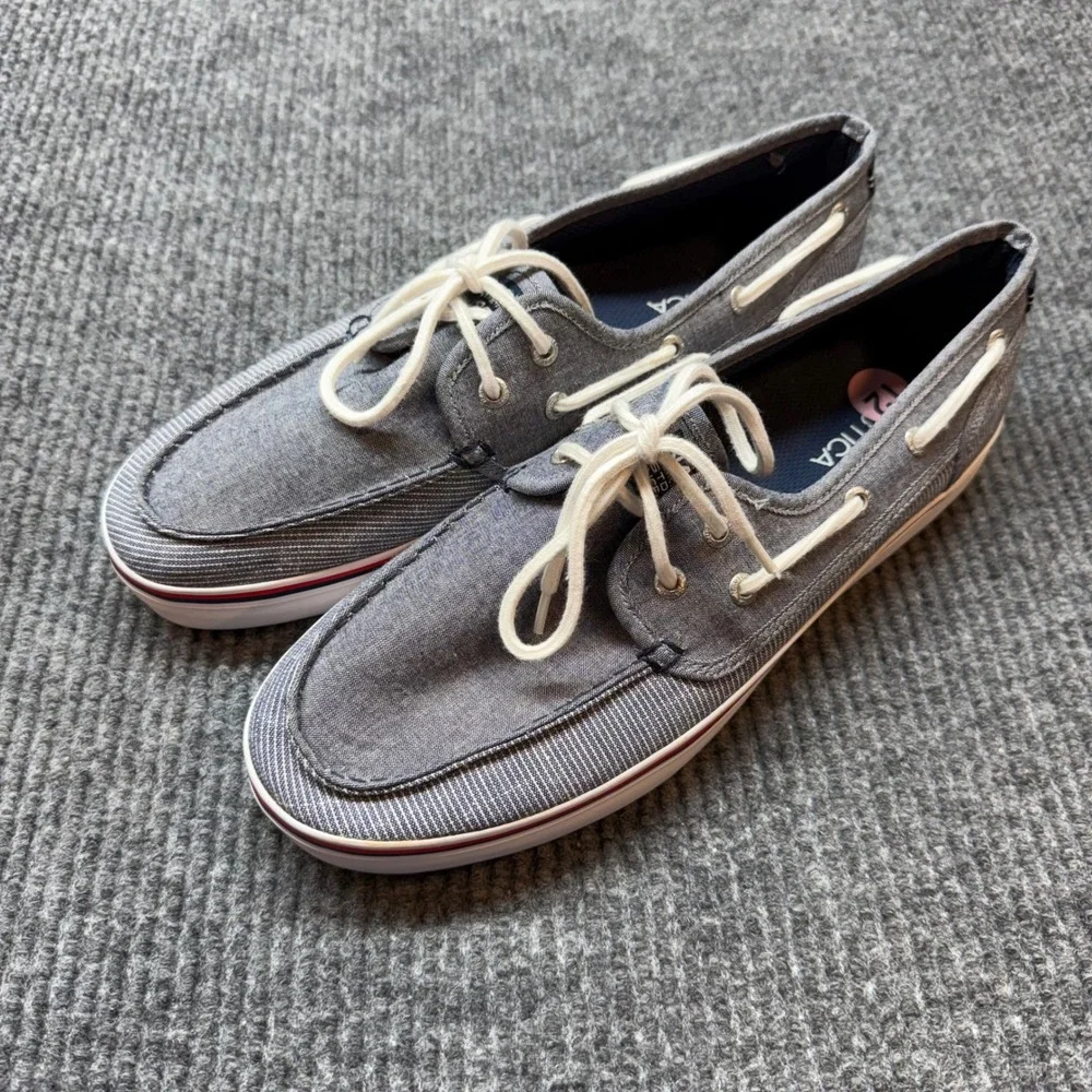 Nautica Spinnaker Mens 12 Blue Chambray Canvas Boat Shoes‎ Casual Sneakers